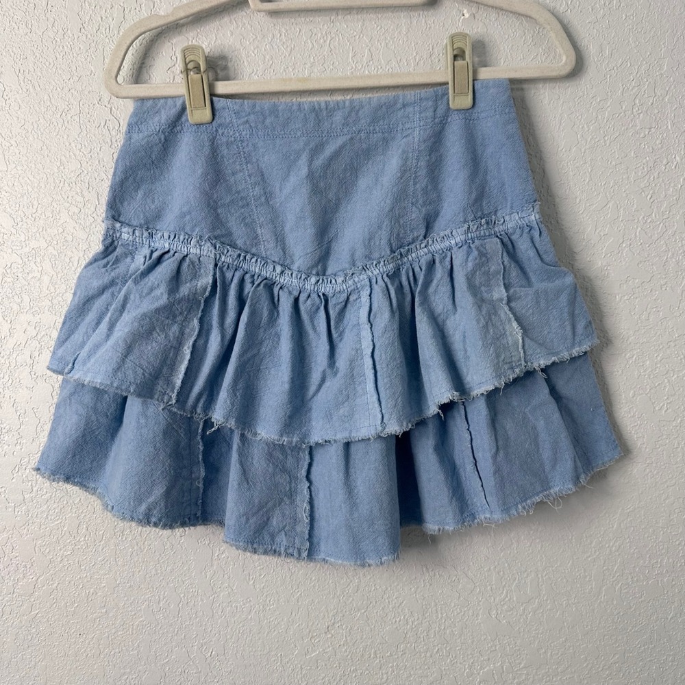 Free People Chambray frayed edge layered skirt‎ size 6